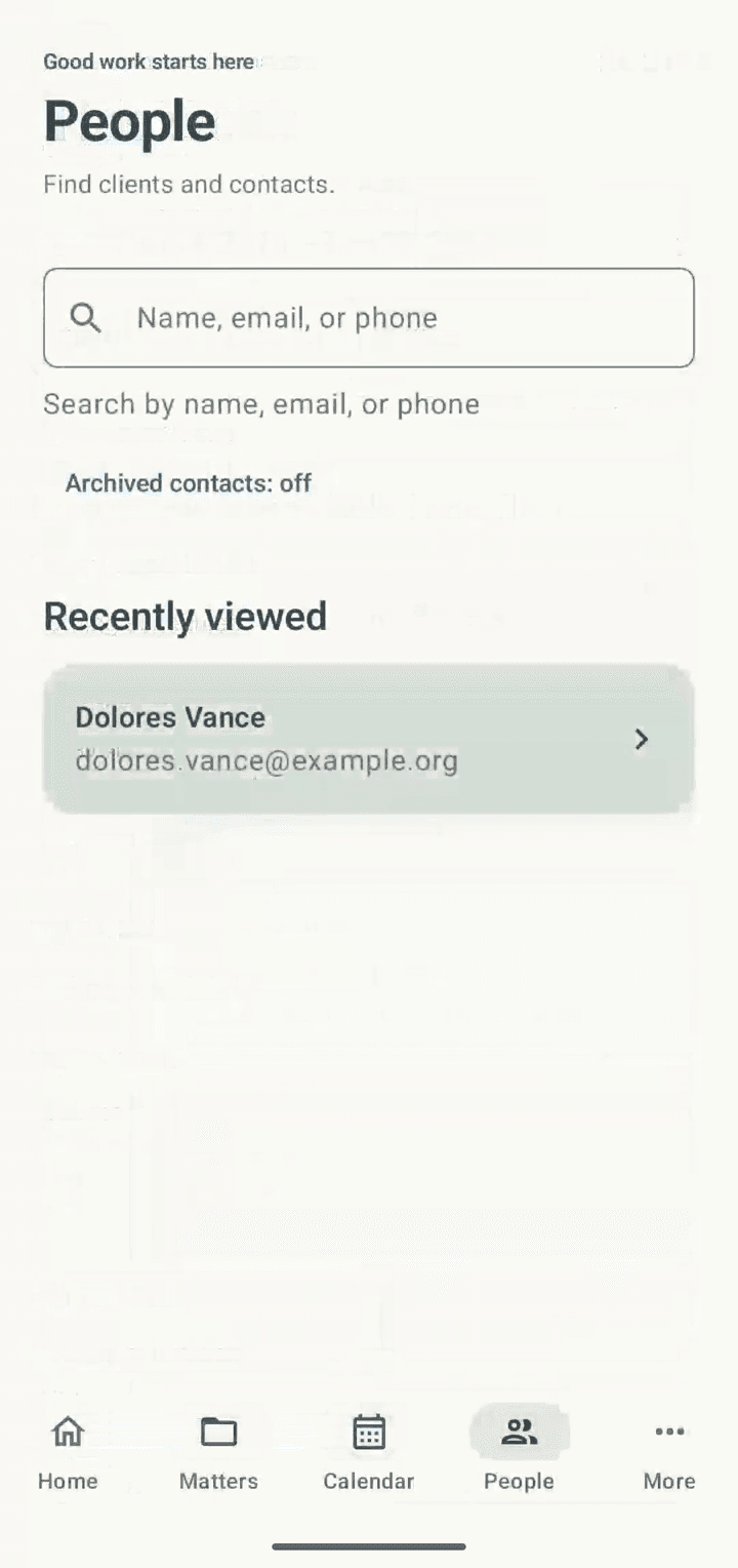 Ciprocity mobile People search on Android with recently viewed contacts
